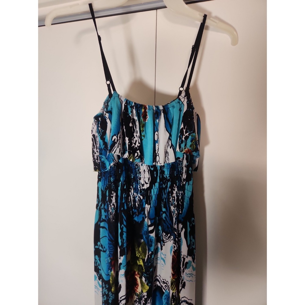 Vtg Michael F. Women's Blue Floral Pattern Spaghetti Strap Maxi Dress Small
